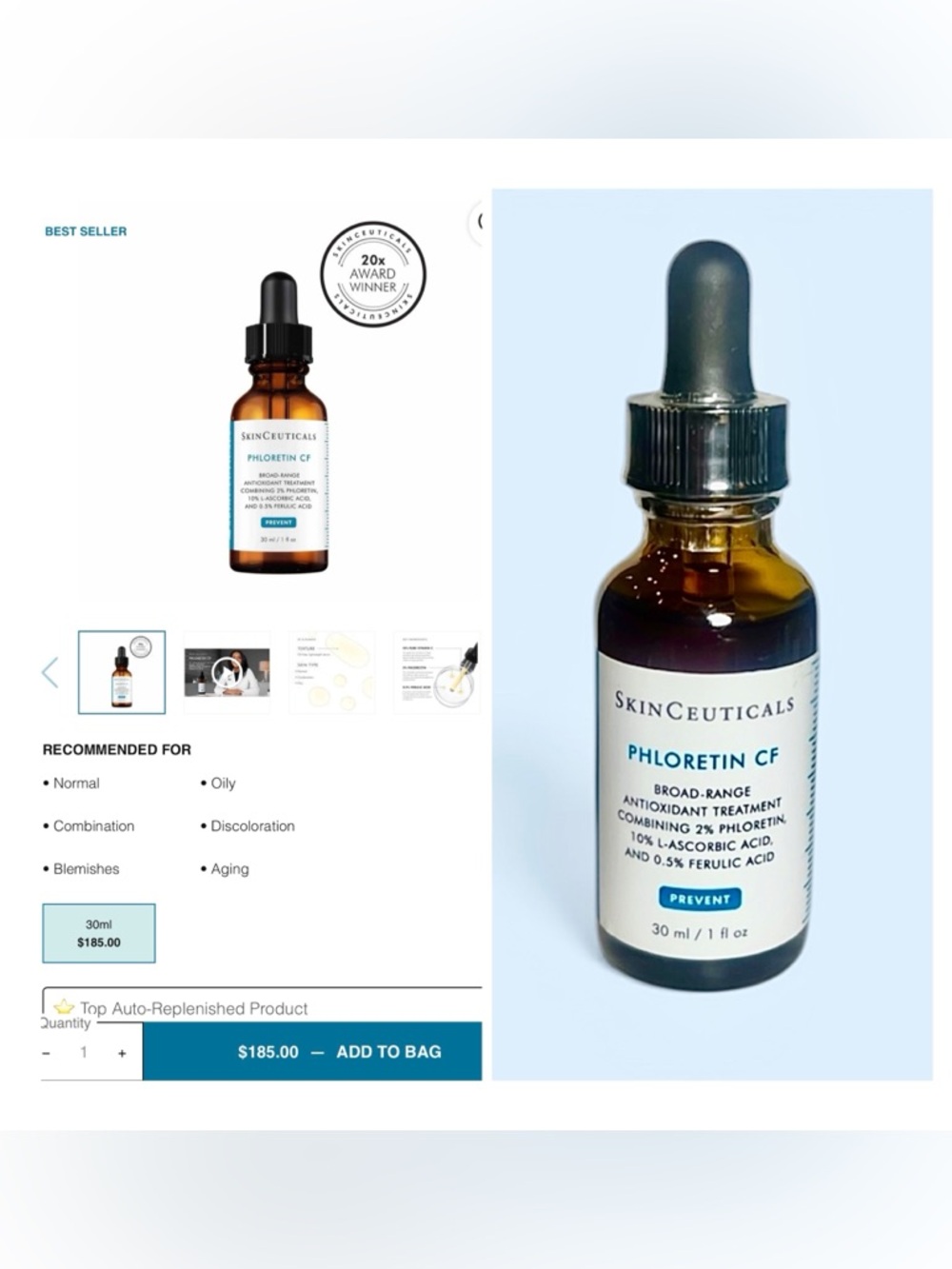 SkinCeuticals Phloretin CF Vitamin C Antioxidant Serum (30 ml). MSRP$185!